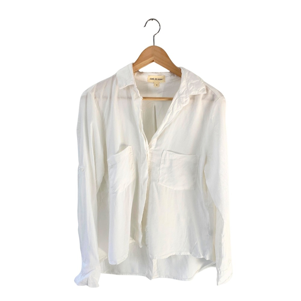 Cloth & Stone Anthropologie White TENCEL Button-Down Shirt – Women's Small ☁️